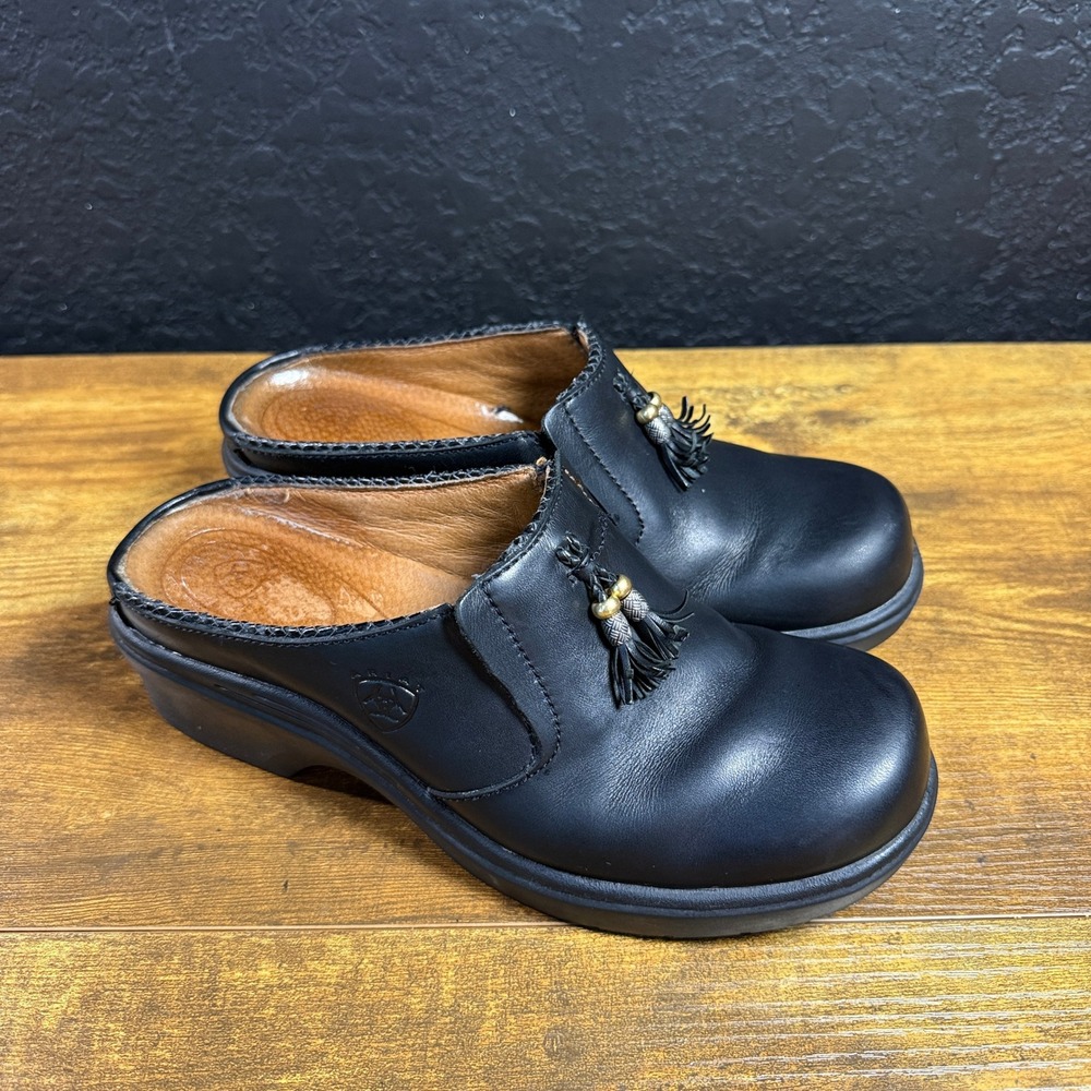 Ariat Sport Clog 93891 Black Leather Tassel ATS Mules Womens Size 7.5B